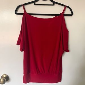 Charlotte Russe Open Shoulder and Back Loose Fitted Blouse With Tassles